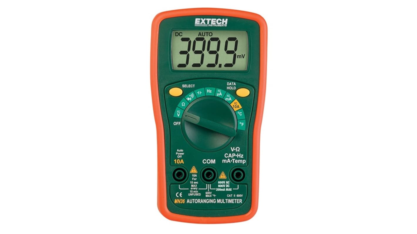 Extech MN36 Digital Multimeter, 10A dc Max, 600V ac Max