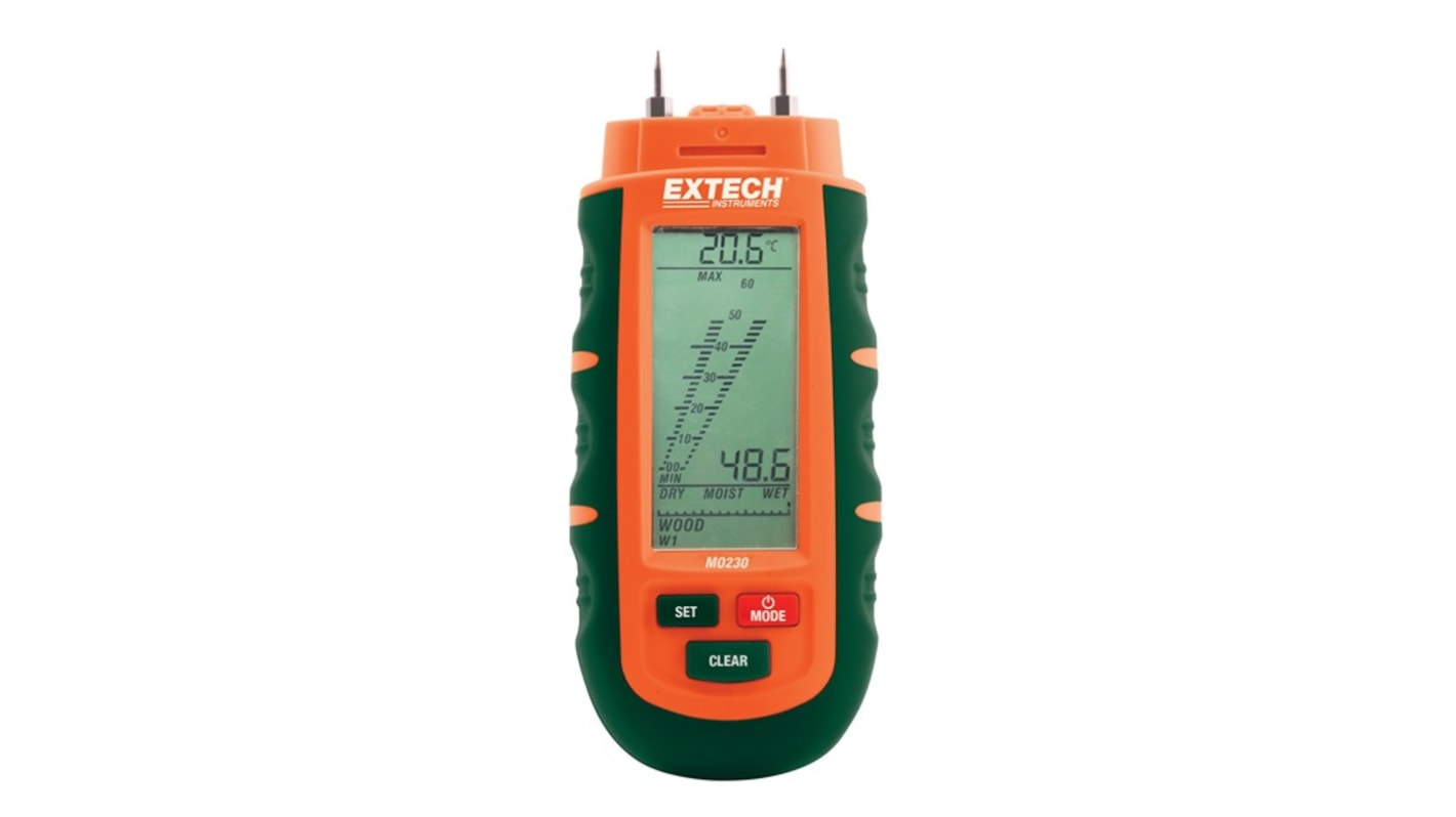 Extech MO230 Moisture Meter, 75% Max, LCD Display, Battery-Powered