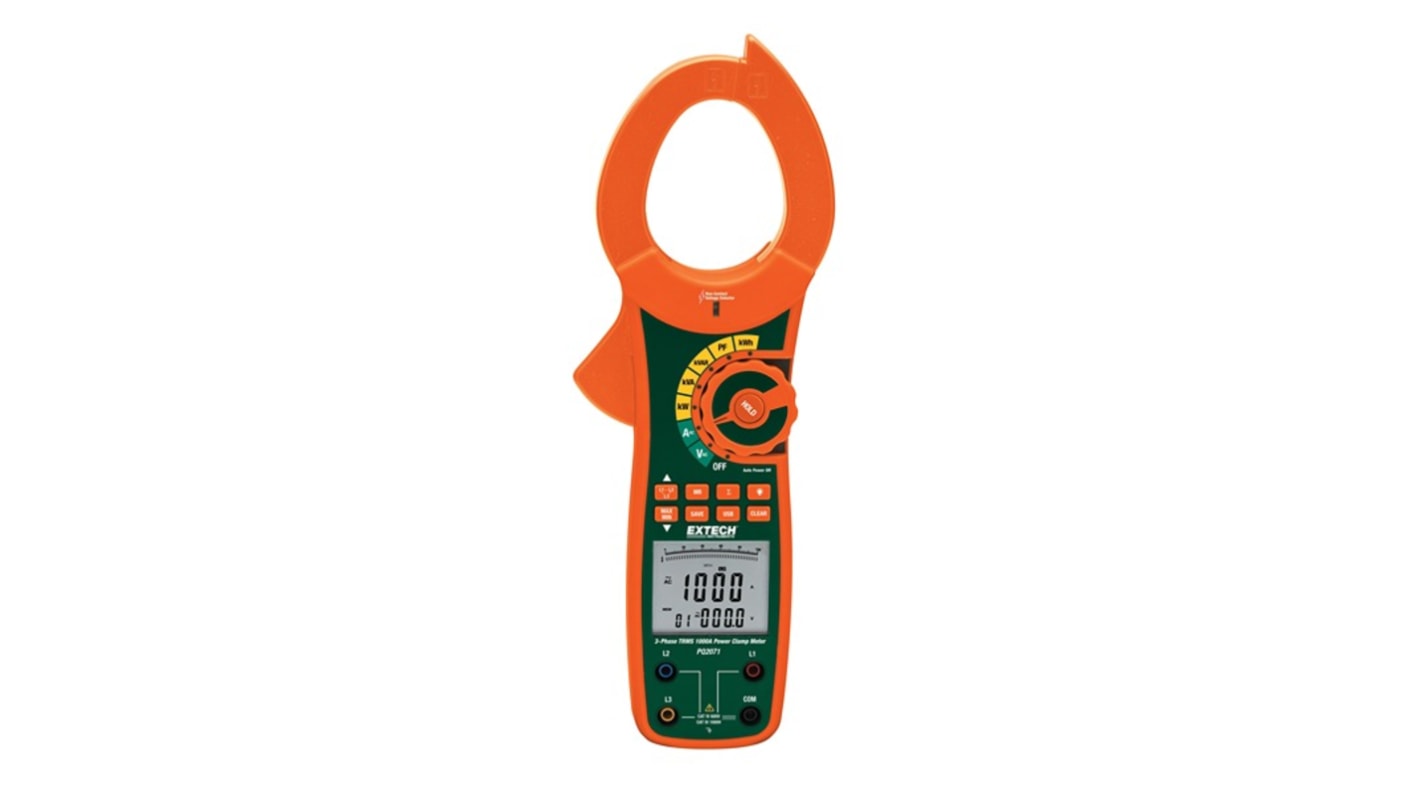 Extech PQ2071 Clamp Meter USB, Max Current 1000A ac CAT III 1000V