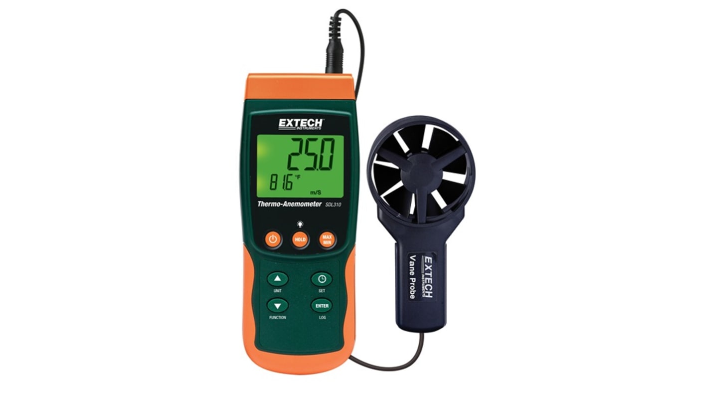 Extech SDL310 Vane Anemometer, 25m/s Max, Measures Air Velocity, Temperature