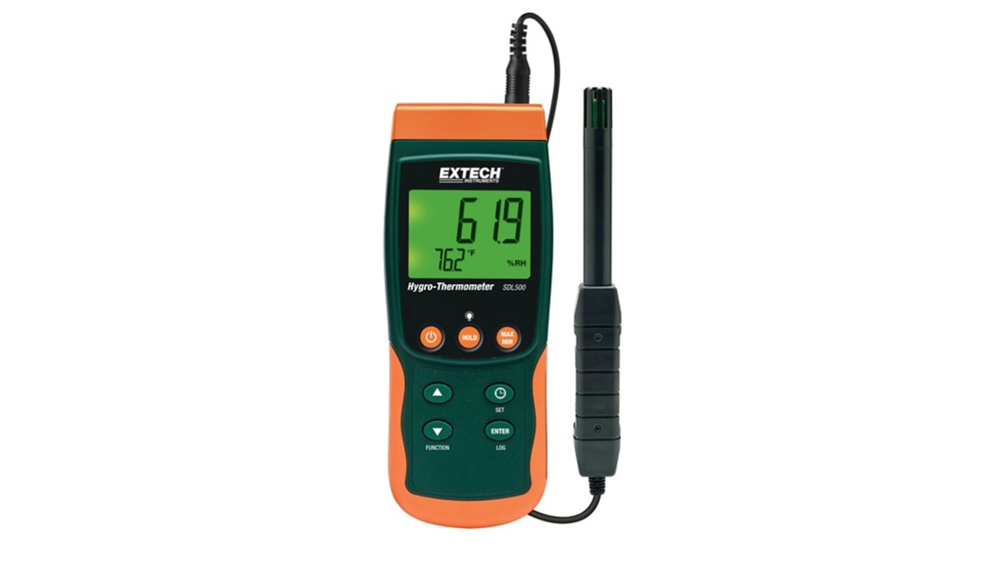 Extech SDL500-NIST Handheld Thermohygrometer, ±3 % Accuracy, +2372°F Max, 95%RH Max