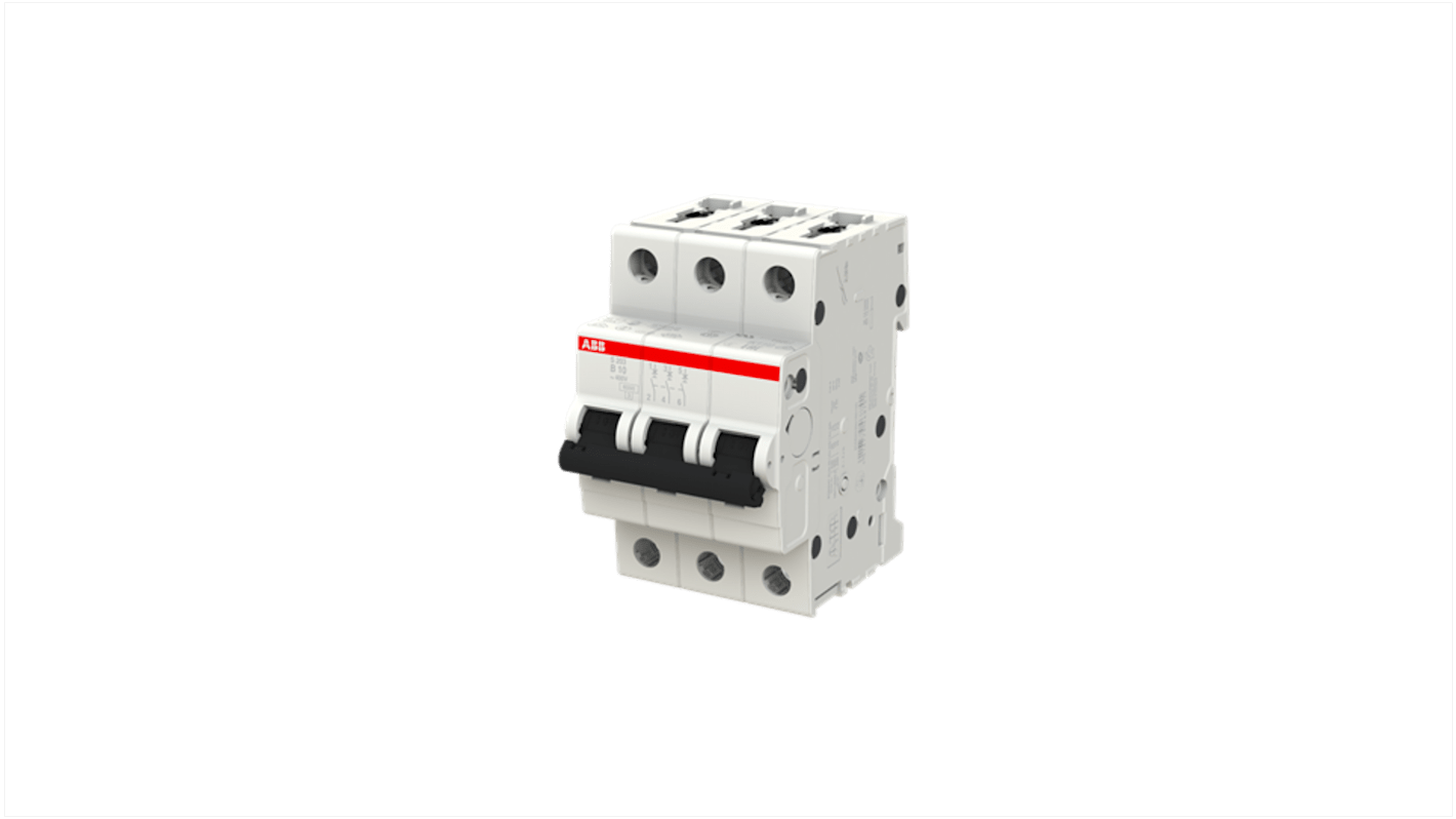 ABB System M Pro S200 MCB, 3P, 10A Curve B, 400V AC, 125V DC, 10 kA Breaking Capacity