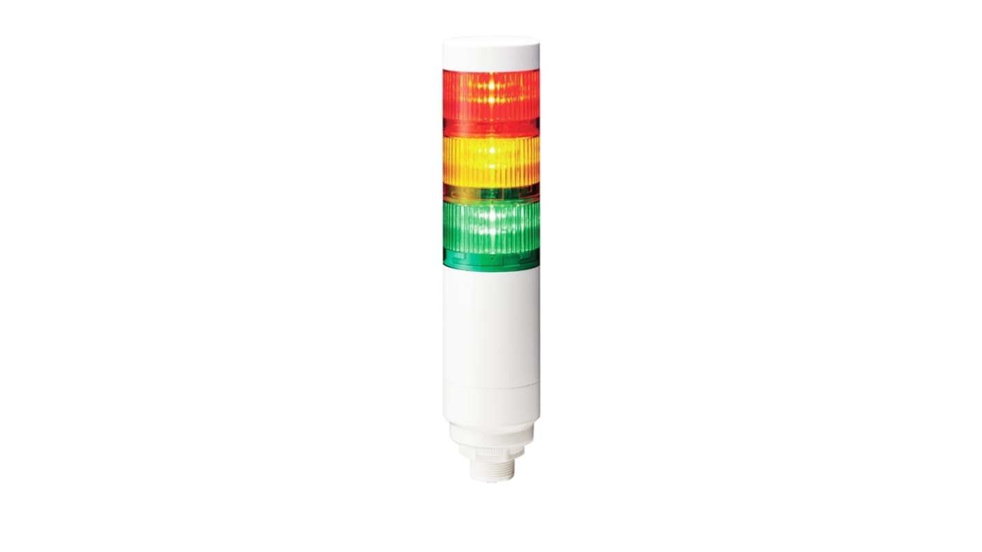 Patlite LR Series Multicolour Signal Tower, 3 Lights, 24 V dc, Nut Mounted