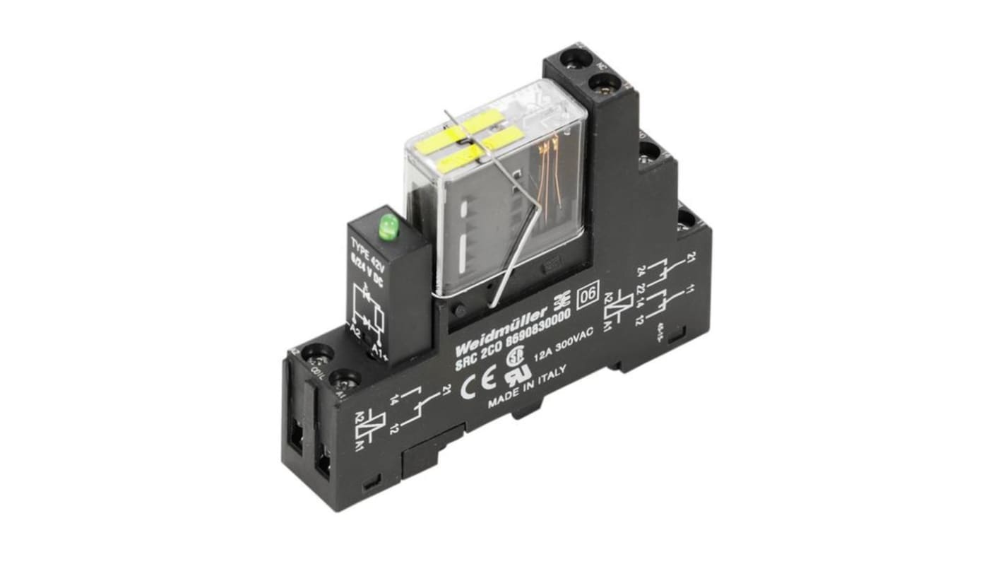 Weidmüller DIN Rail Power Relay, 24V dc Coil, DPDT