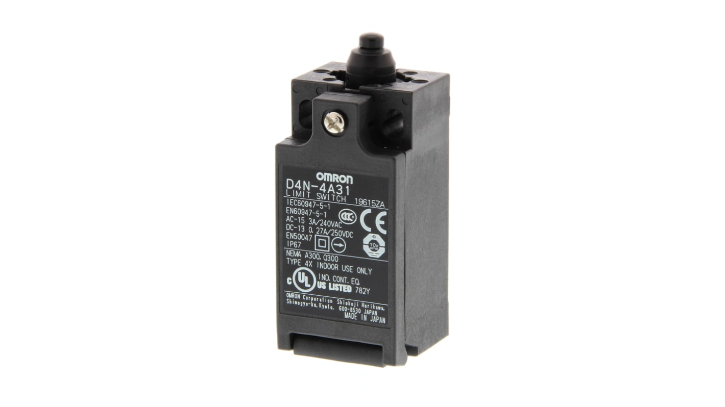 Omron D4N Series Plunger Limit Switch, 1NC/1NO, IP67, Plastic Housing