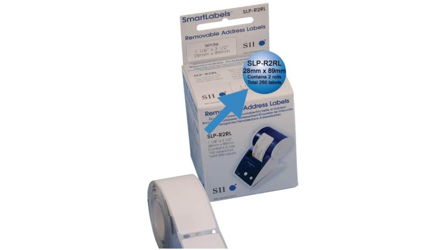 Seiko Instruments SLP White Label Roll, 28mm Width, 89mm Height, 130Per Pack Qty
