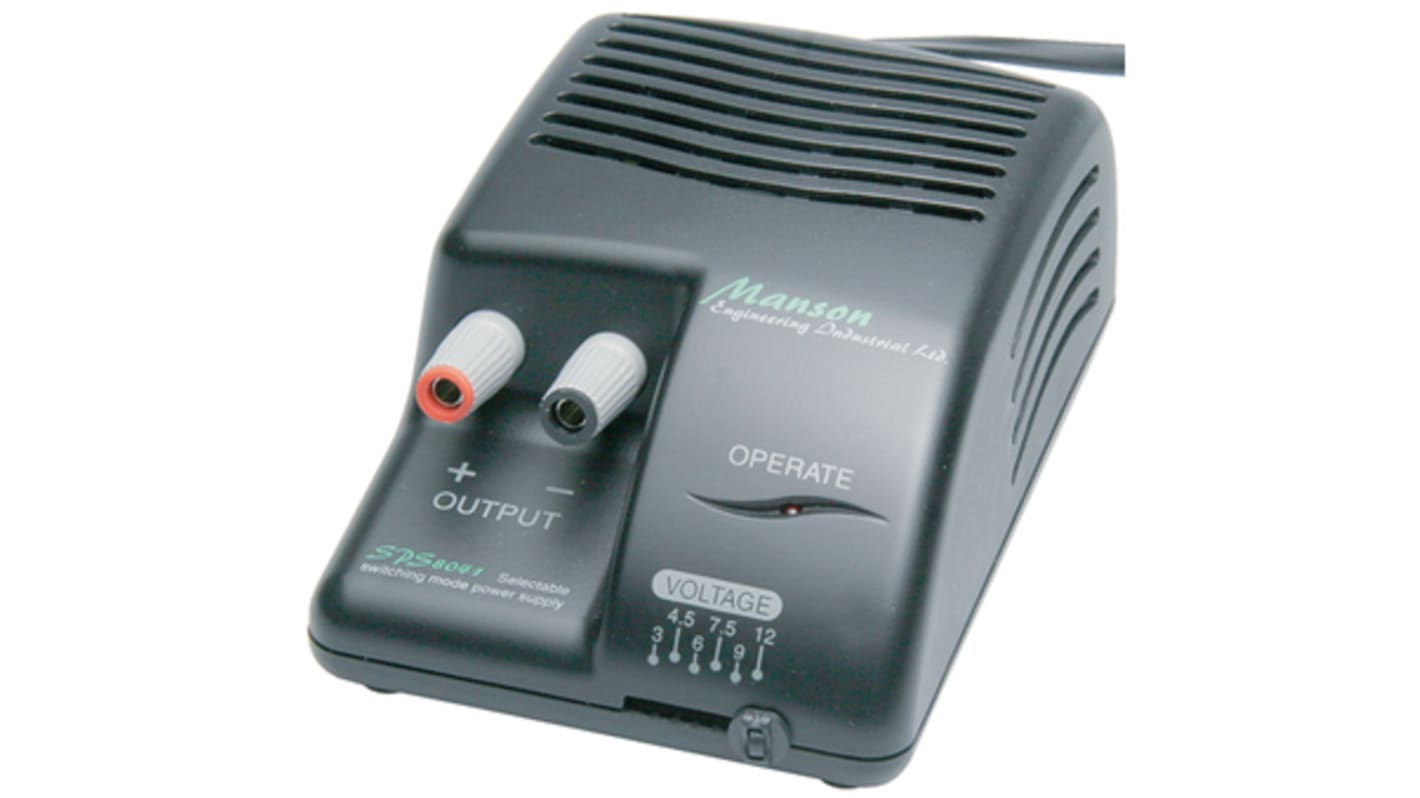 Fuente de alimentación Manson SPS-8041, 1 salida, 3 V dc, 4.5 V dc, 6 V dc, 7.5 V dc, 9 V dc, 12 V dc, 3A, 36W