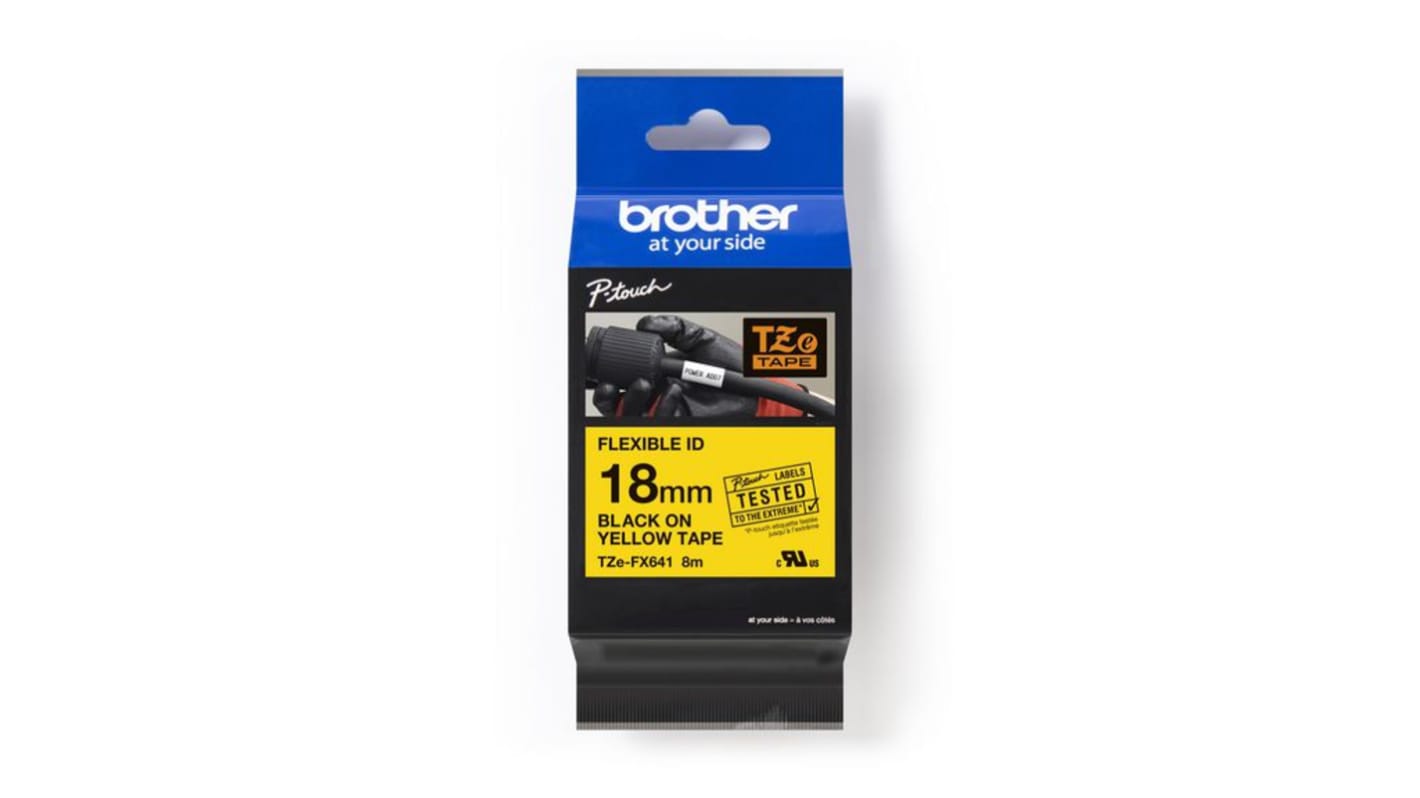 Cinta para impresora de etiquetas Brother, color Negro sobre fondo Amarillo, para usar con P-Touch Printers