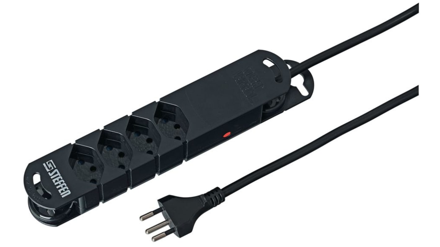 Steffen Type J - Swiss 4 Gang Power Distribution Unit, 3m Cable, 10A, 230 V