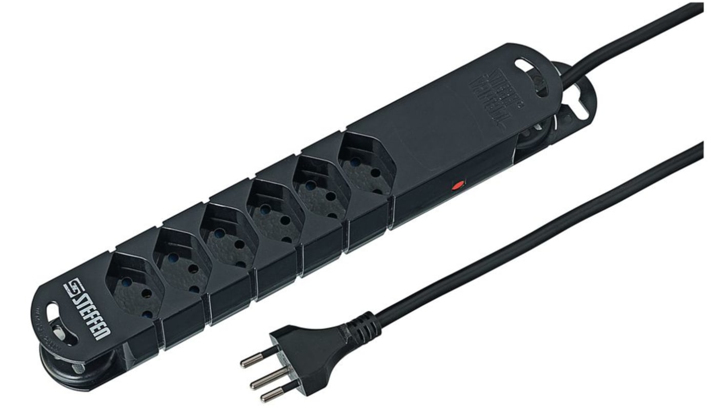 Steffen Type J - Swiss 6 Gang Power Distribution Unit, 3m Cable, 10A, 230 V