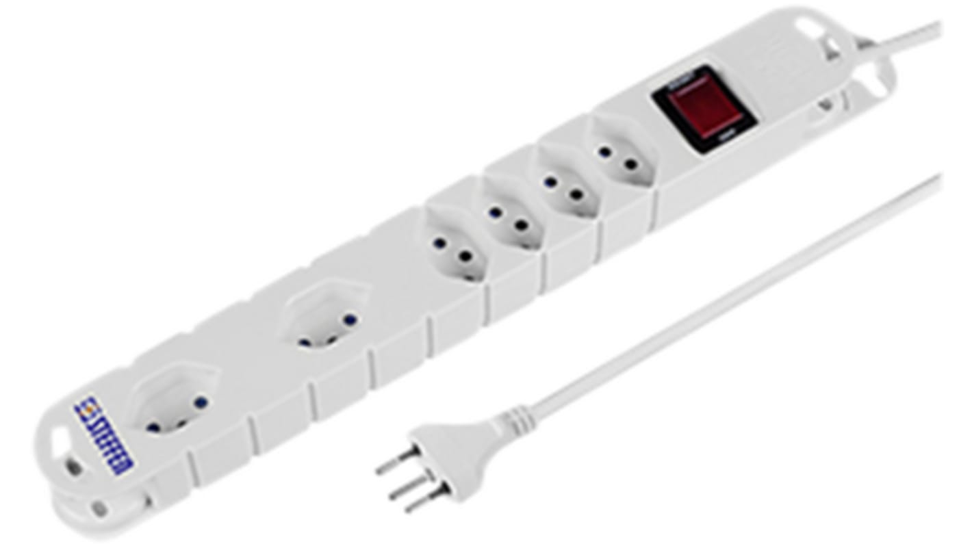 Steffen Type J - Swiss 6 Gang Extension socket, 3m Cable, 10A, 250 V