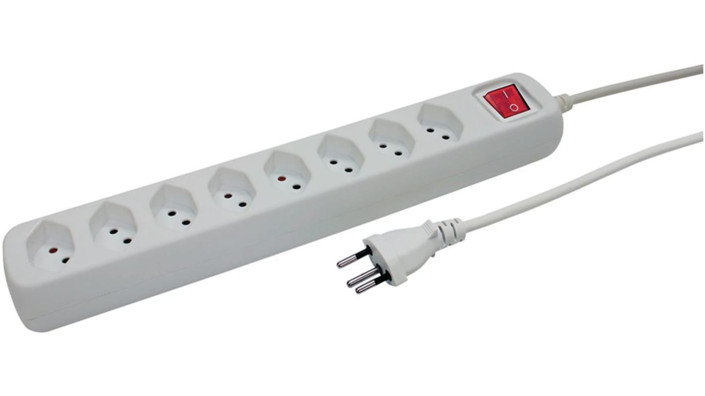 Steffen Type J - Swiss 8 Gang Extension socket, 1.5m Cable, 10A, 250 V