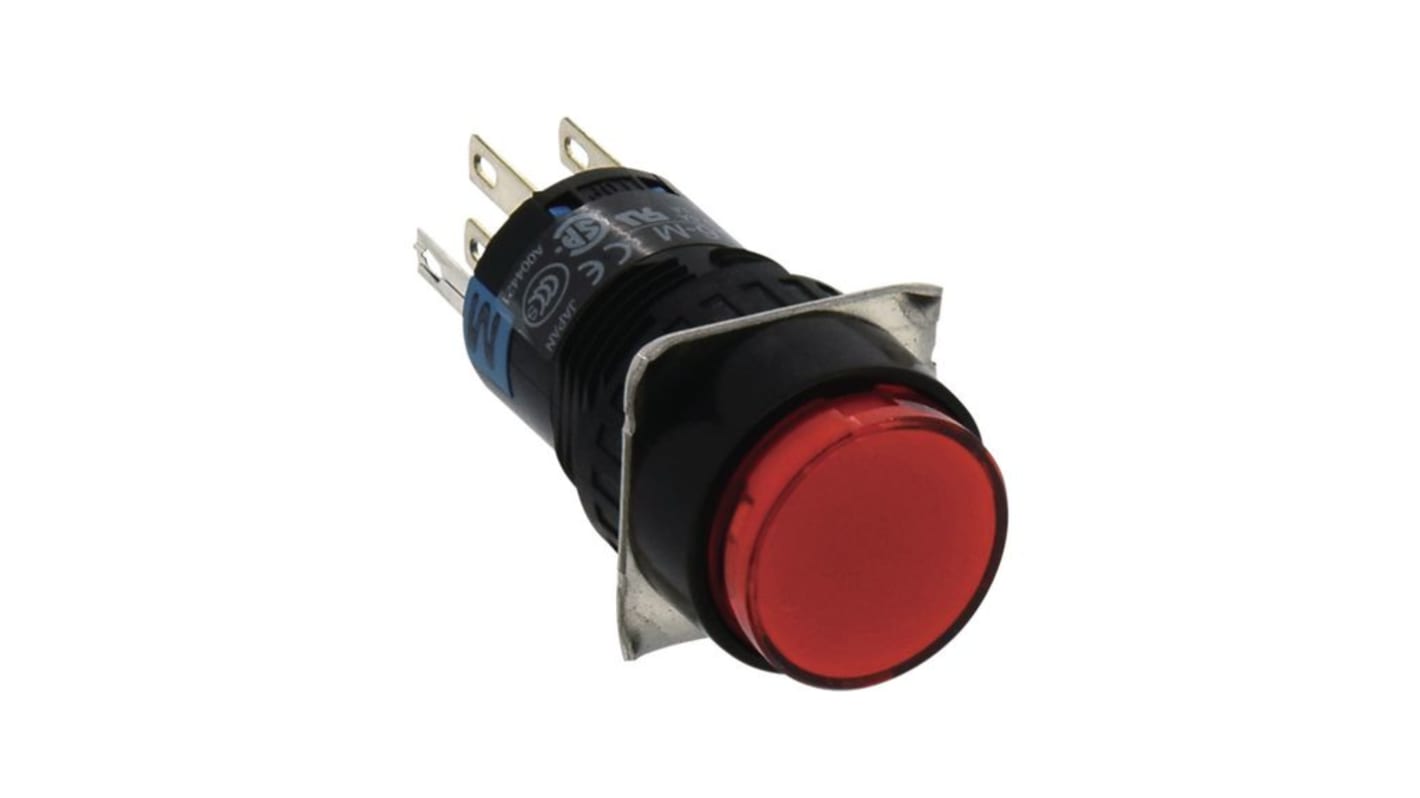 Idec AL6M Series Illuminated Push Button Switch, Latching, Panel Mount, 16.2mm Cutout, 2CO, 24V, IP65