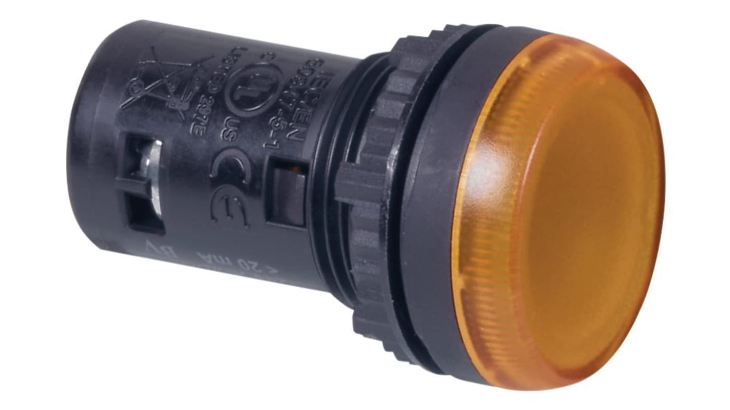 LED-signallampe, Gul, Diameter: 22mm, 24V ac/dc