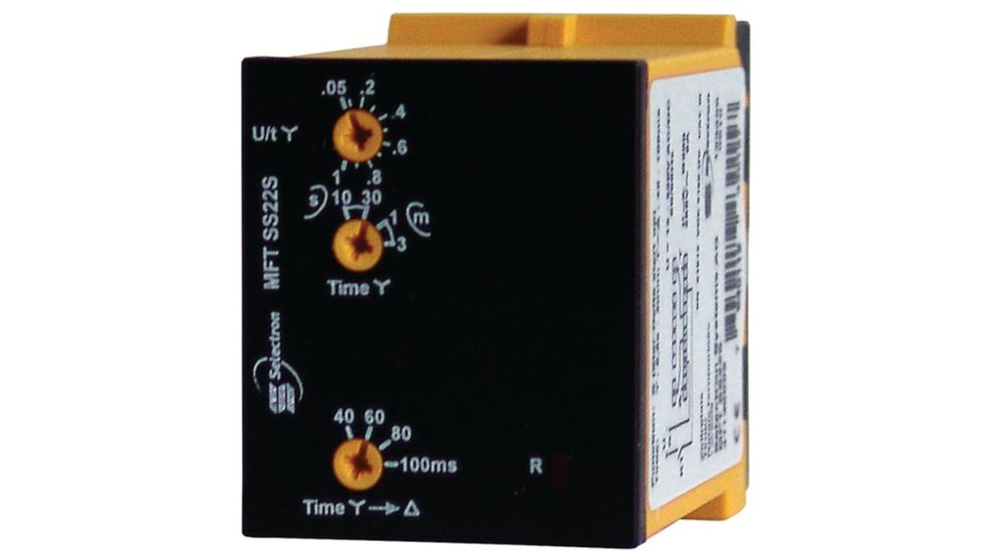 Relé temporizador 1 Selectron MFT SS22S, 12 → 240V ac/dc, DPDT, tempo. 0.5 → 3s