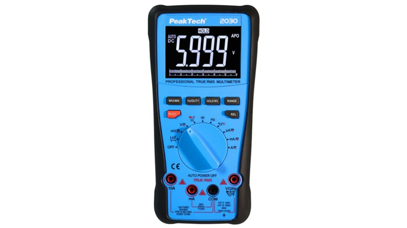 PeakTech P 2030 LCD Multimeter, 20A ac Max, 20A dc Max, 1000V ac Max