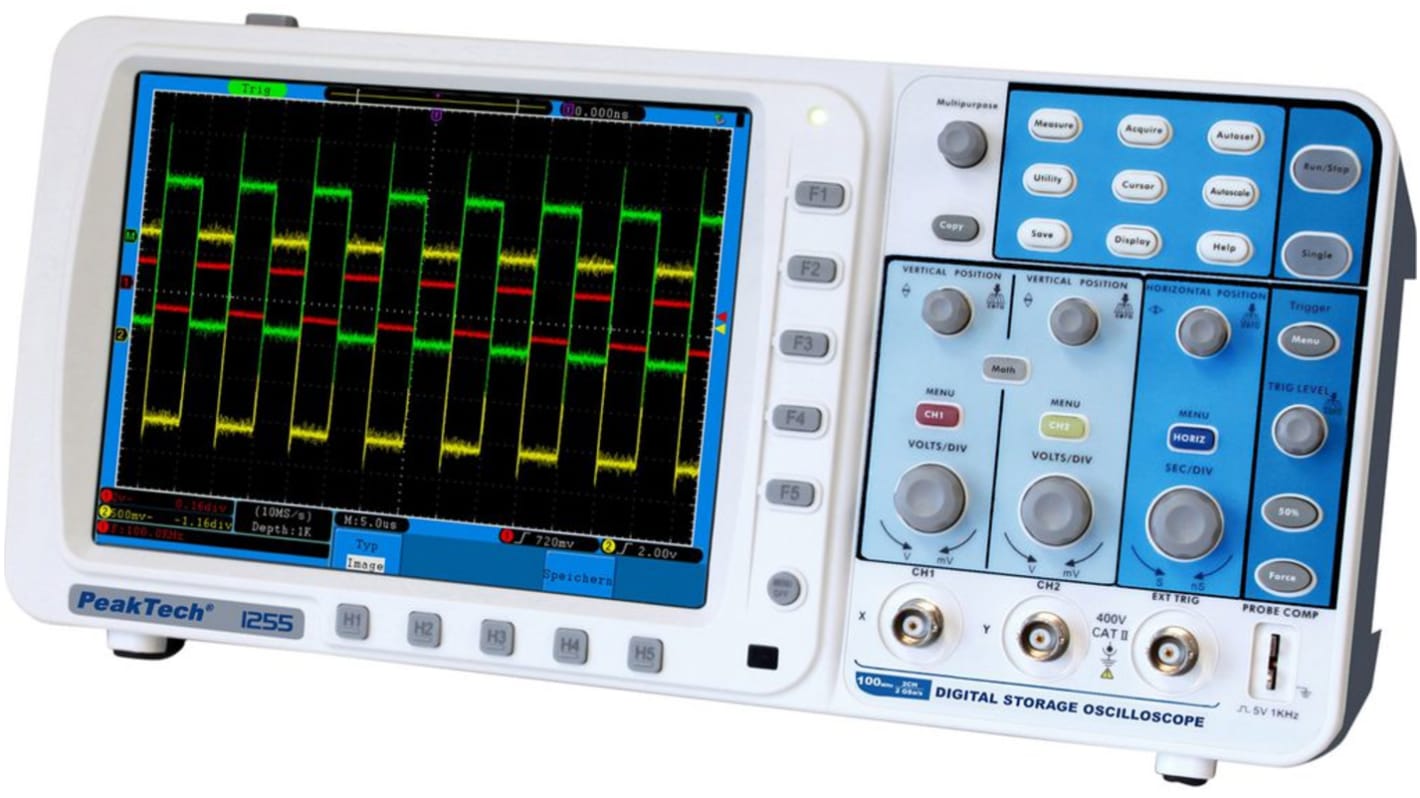 P1255 P12 Series, 100MHz Bench Oscilloscope, 2 Digital Channels