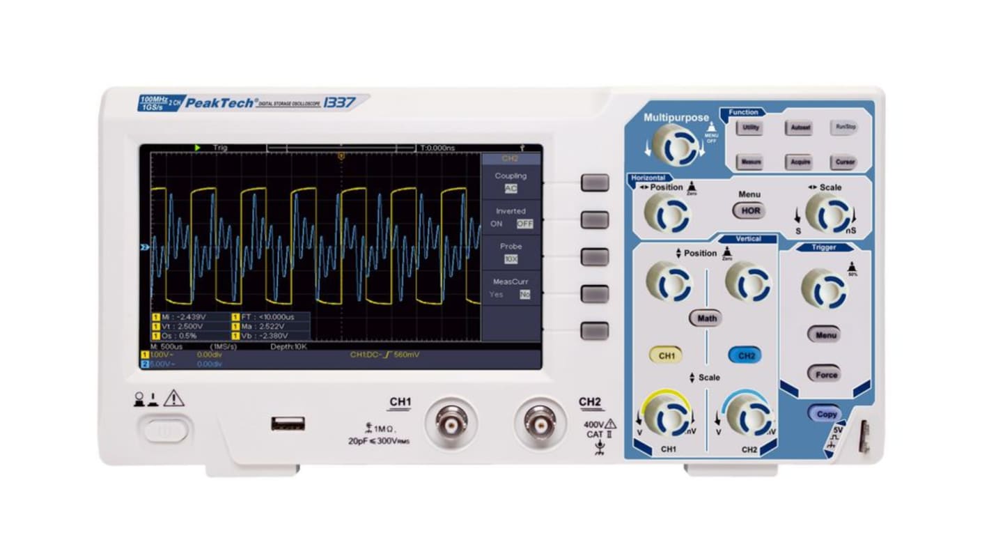 PeakTech 100MHz Oscilloskop, 2-kanal analog, Bordmodel