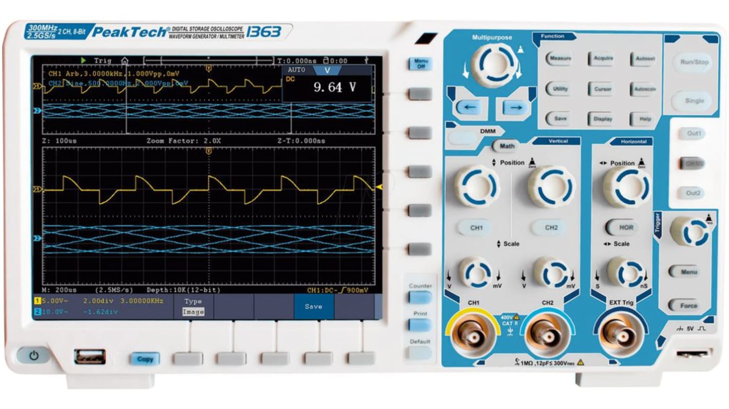 PeakTech P1363 Speicher Tisch Oszilloskop 2-Kanal Analog 300MHz