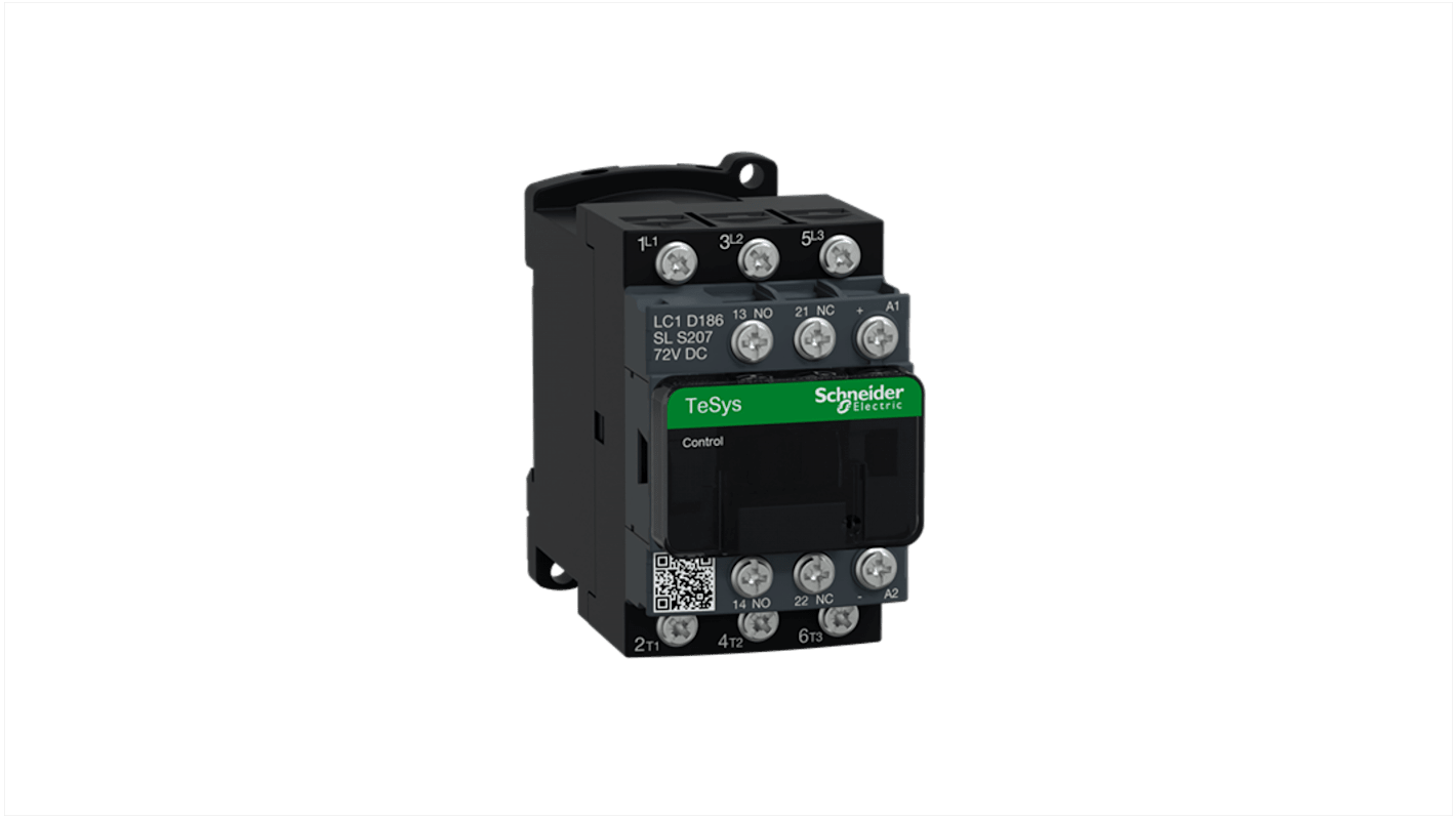 Schneider Electric LC1D Contactor 3NO, 18 A Contact Rating, 4 kW, 72 V dc, 3, TeSys Deca
