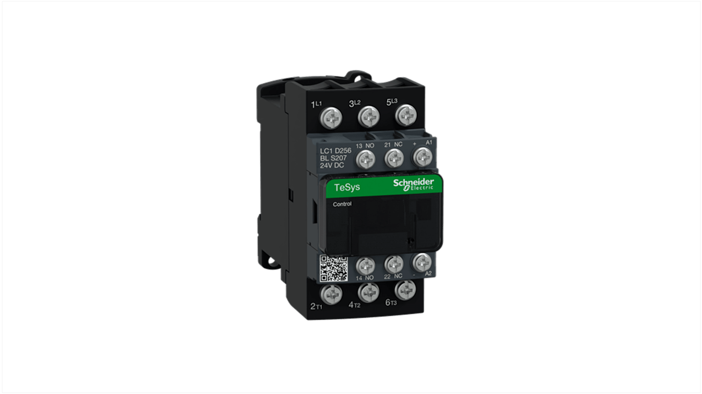 Schneider Electric LC1D Contactor 3NO, 25 A Contact Rating, 5.5 kW, 24 V dc, 3, TeSys Deca