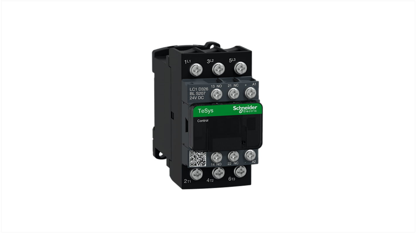 Schneider Electric LC1D Contactor 3NO, 32 A Contact Rating, 7.5 kW, 24 V dc, 3, TeSys Deca