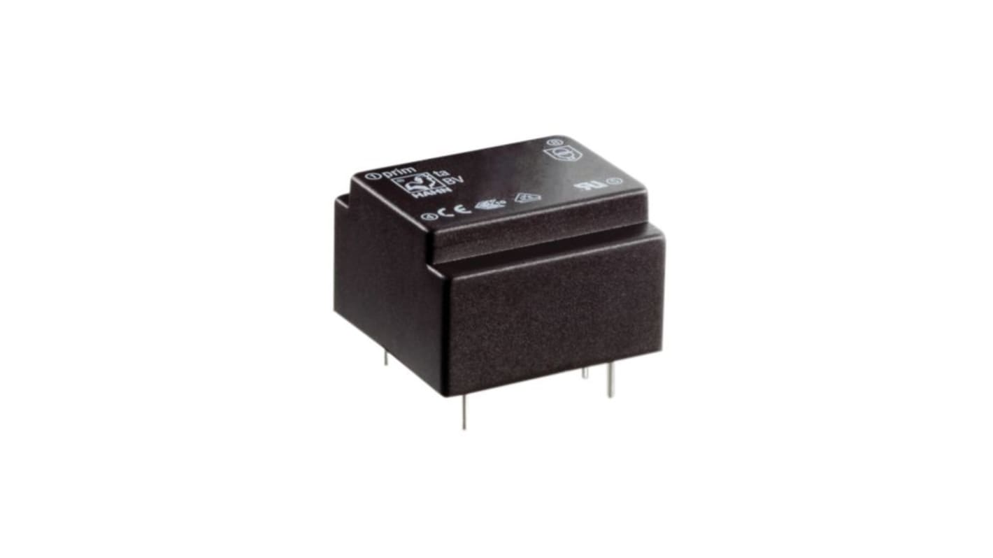 Trasformatore per PCB Hahn, 0.5VA, primario 230V ca, secondario 12V ca