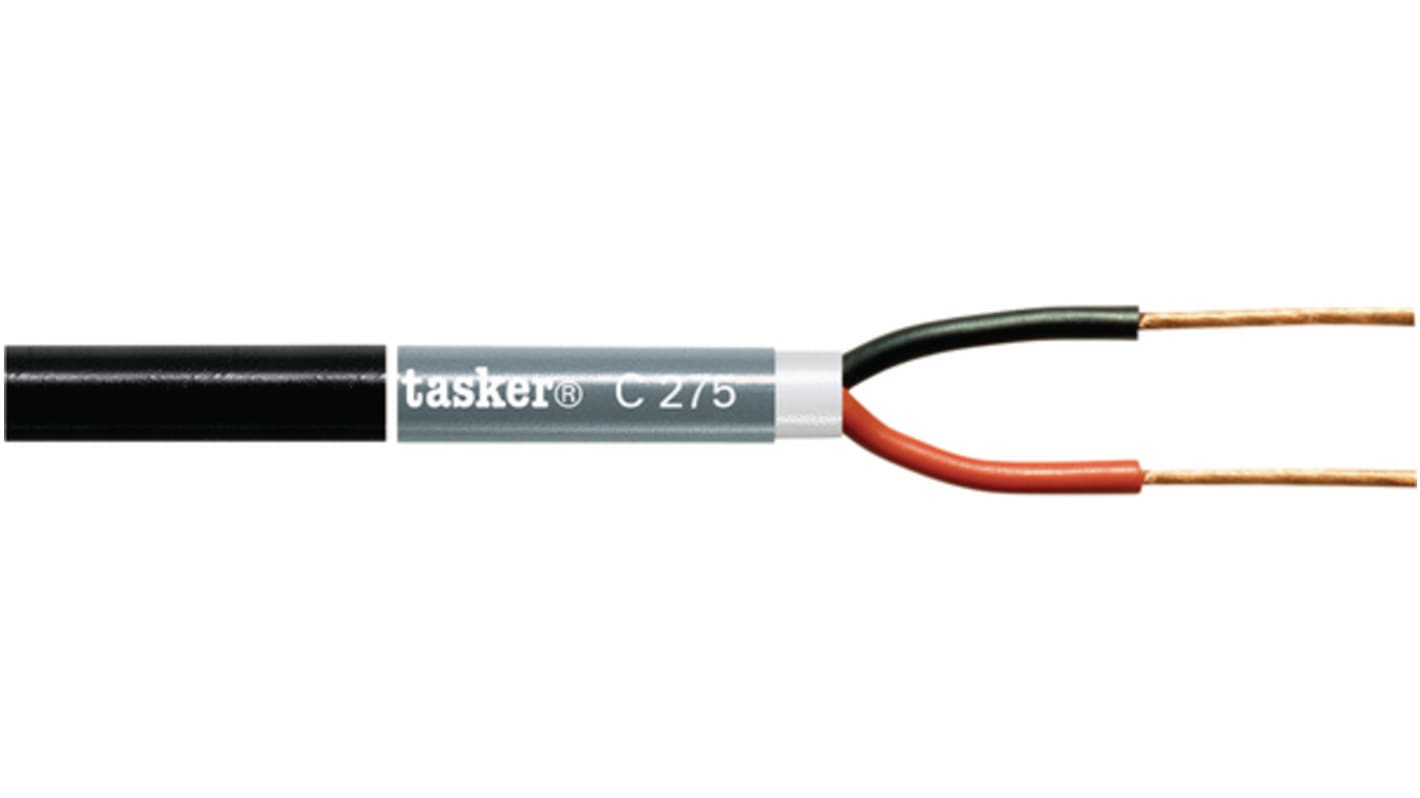 Tasker Højttalerkabel 2-leder, Sort, PVC Isolation, 1,5 mm2 CSA