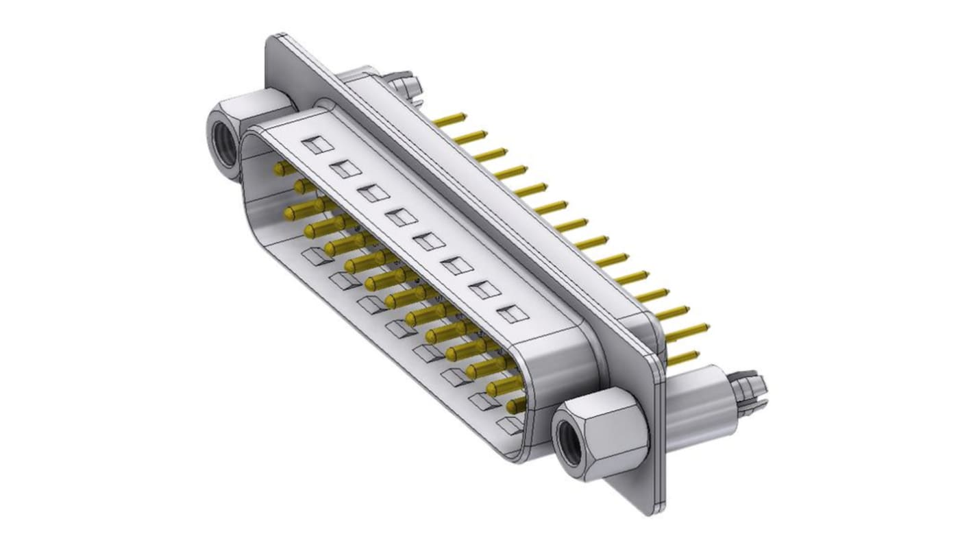 Deltron Connectors DTS 25 Way Through Hole PCB D-sub Connector Plug, 2.84mm Pitch