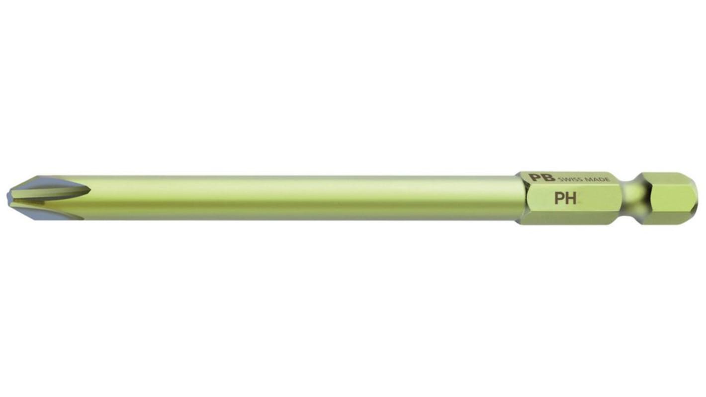 PB SWISS TOOLS Phillips Screwdriver Bit, PH2 Tip, 1/4in Drive, Hexagon Drive, 95 mm Overall