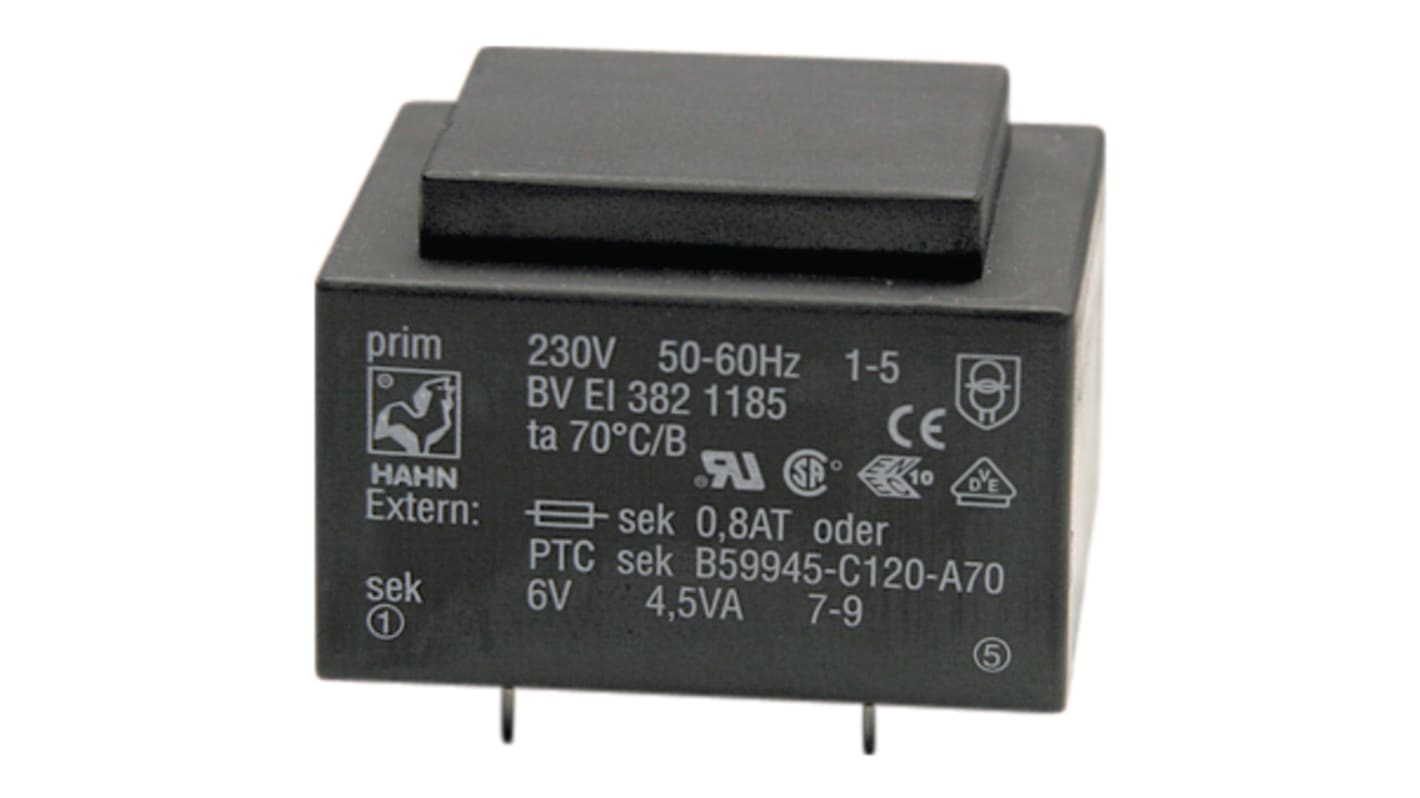 Hahn 1 x 18V ac PCB Mount PCB Transformer, 4.5VA, EN 61558