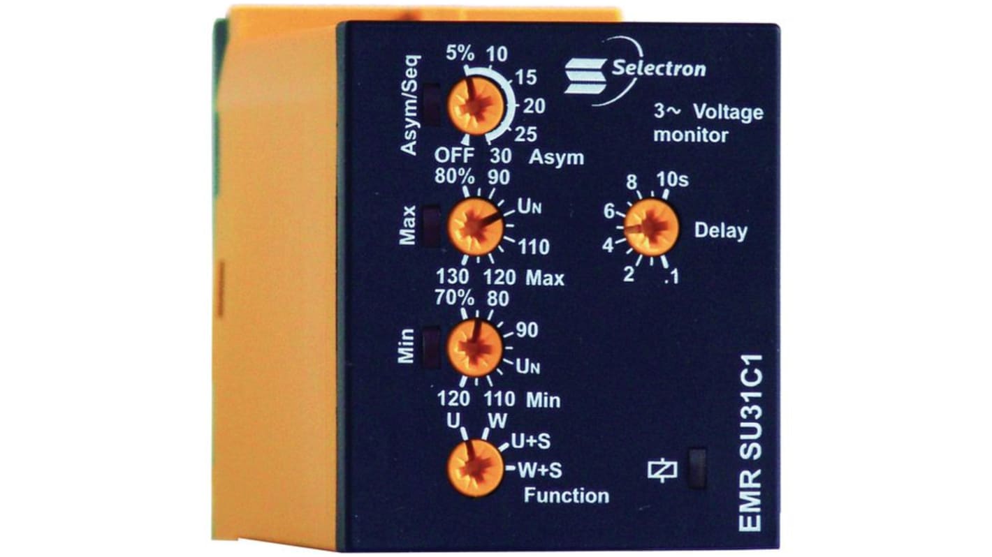 Selectron Monitoring Relay, Three Phase, DPDT, 1 → 230V ac, DIN Rail