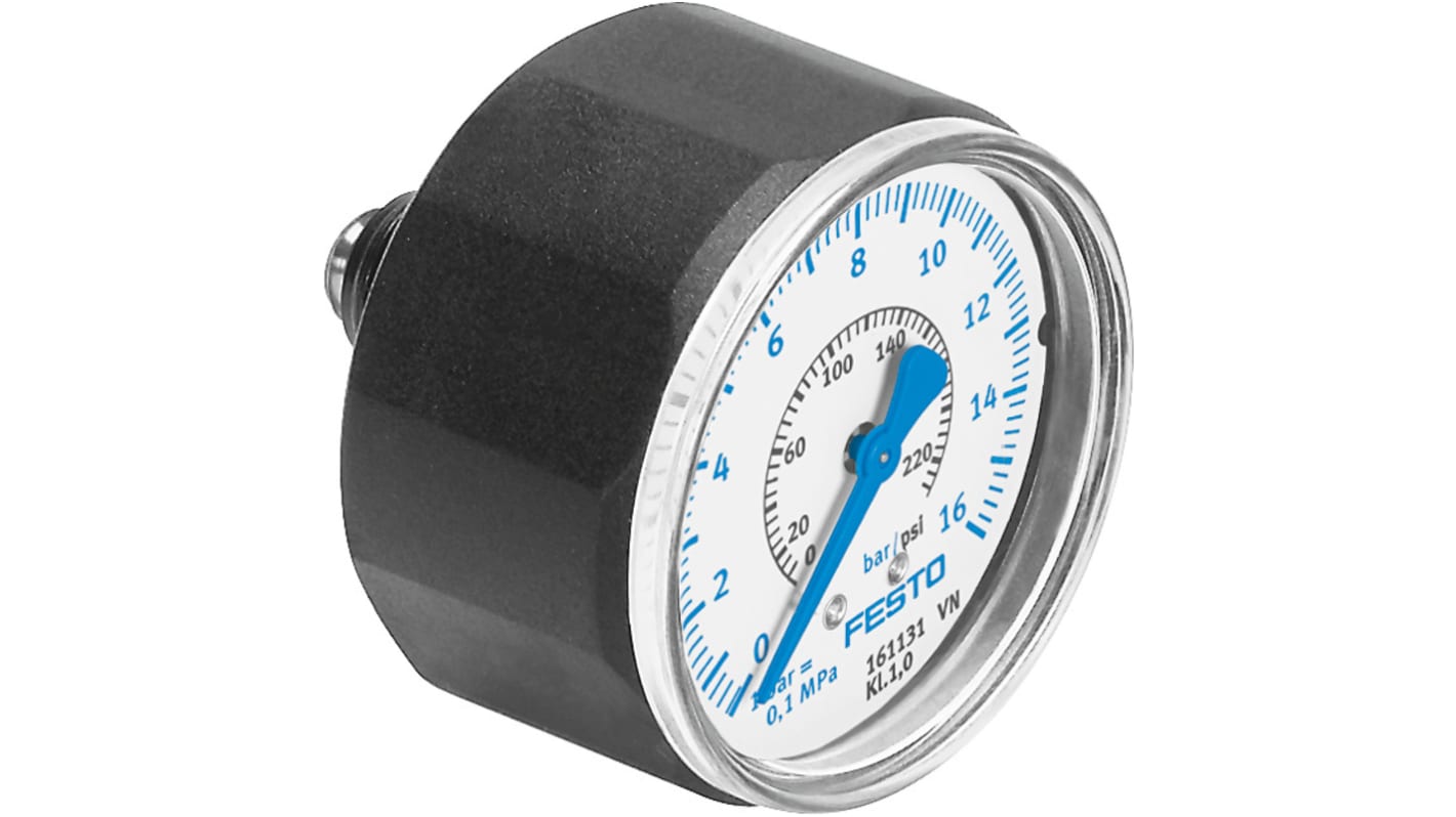 Festo R 1/8 Analogue Pressure Gauge 16bar Inline 27mm Outside Diameter