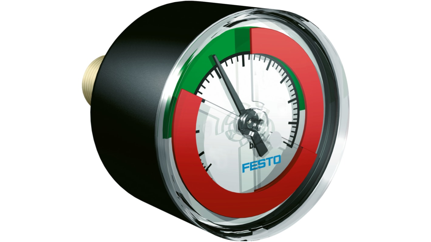 Festo R 1/8 Analogue Pressure Gauge 16bar Inline 40mm Outside Diameter