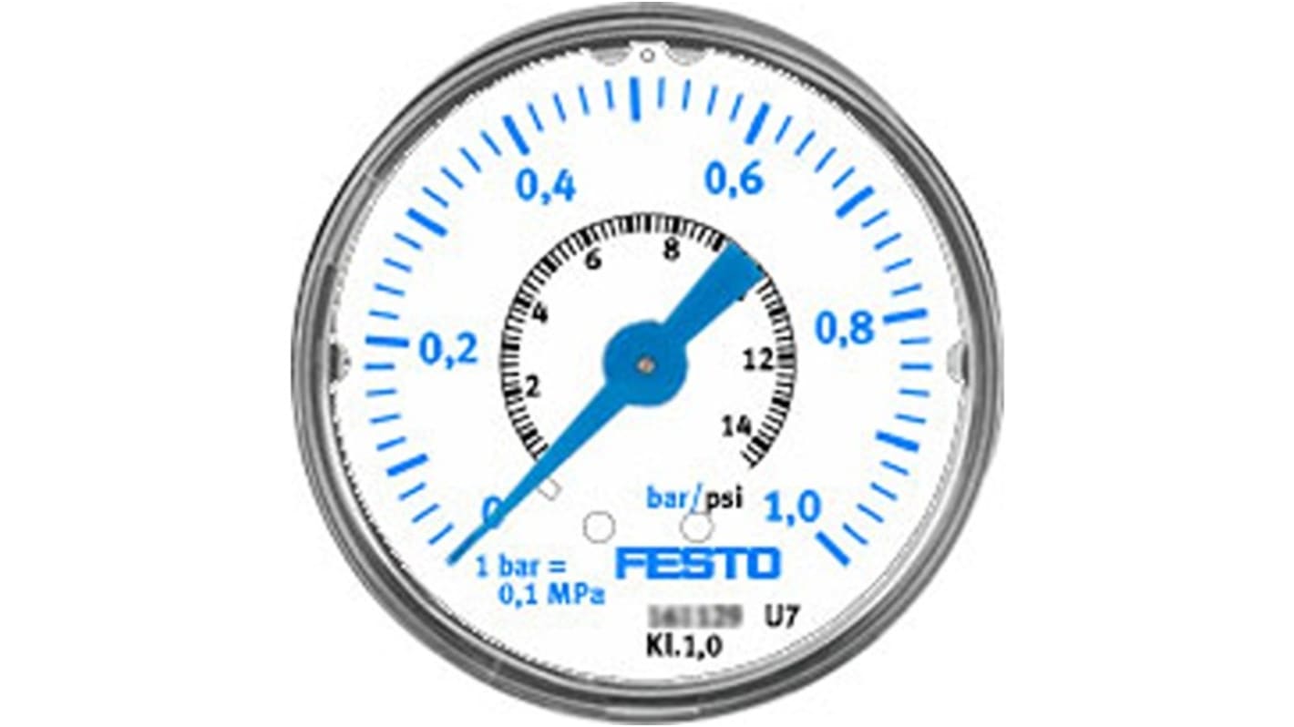 Festo R 1/8 Analogue Pressure Gauge 1bar Inline 40mm Outside Diameter