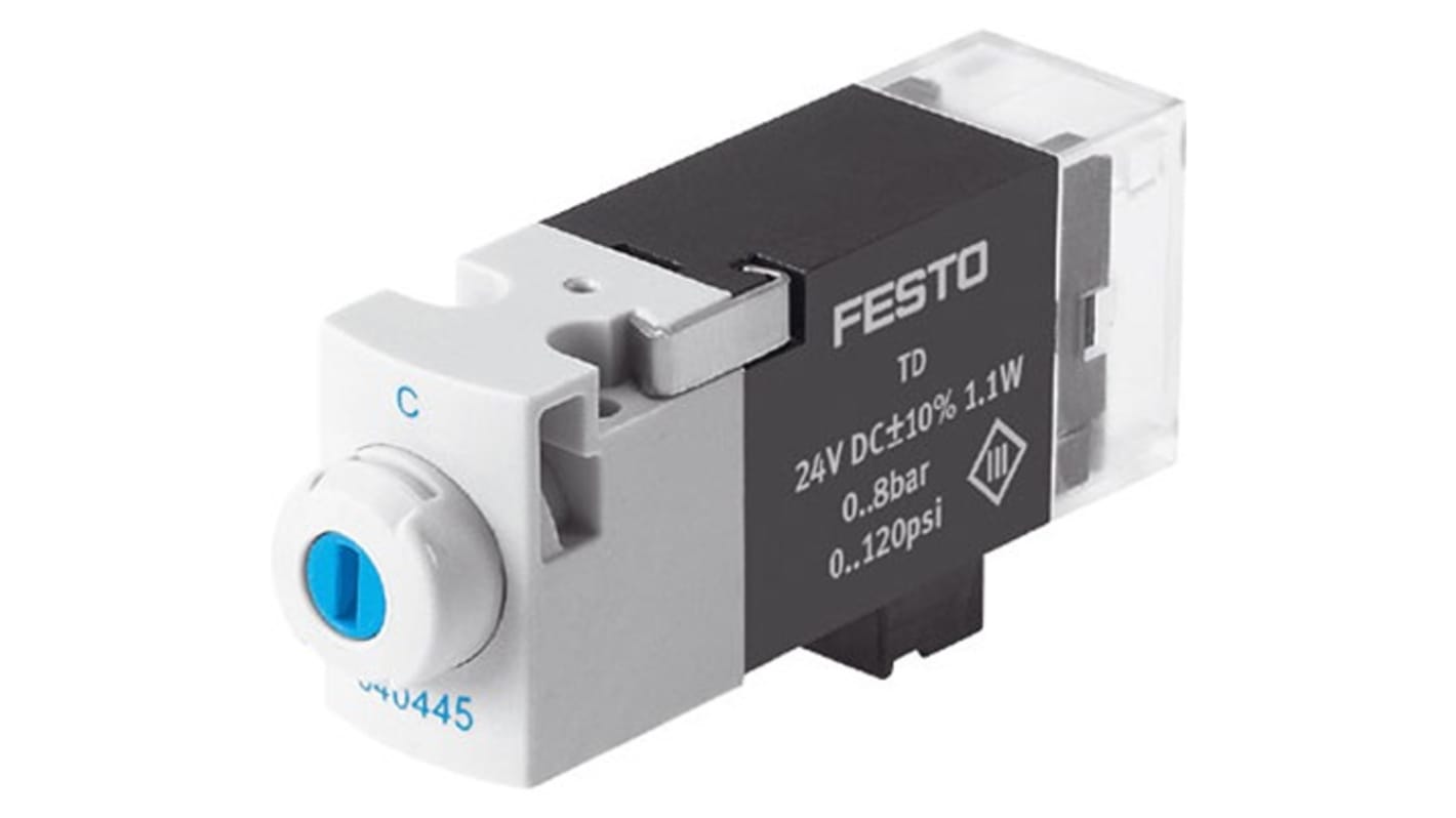 Elettrovalvole per pneumatica Festo, funzione 3/2 Open, Single Solenoid, azionamento Elettrico, 24V cc