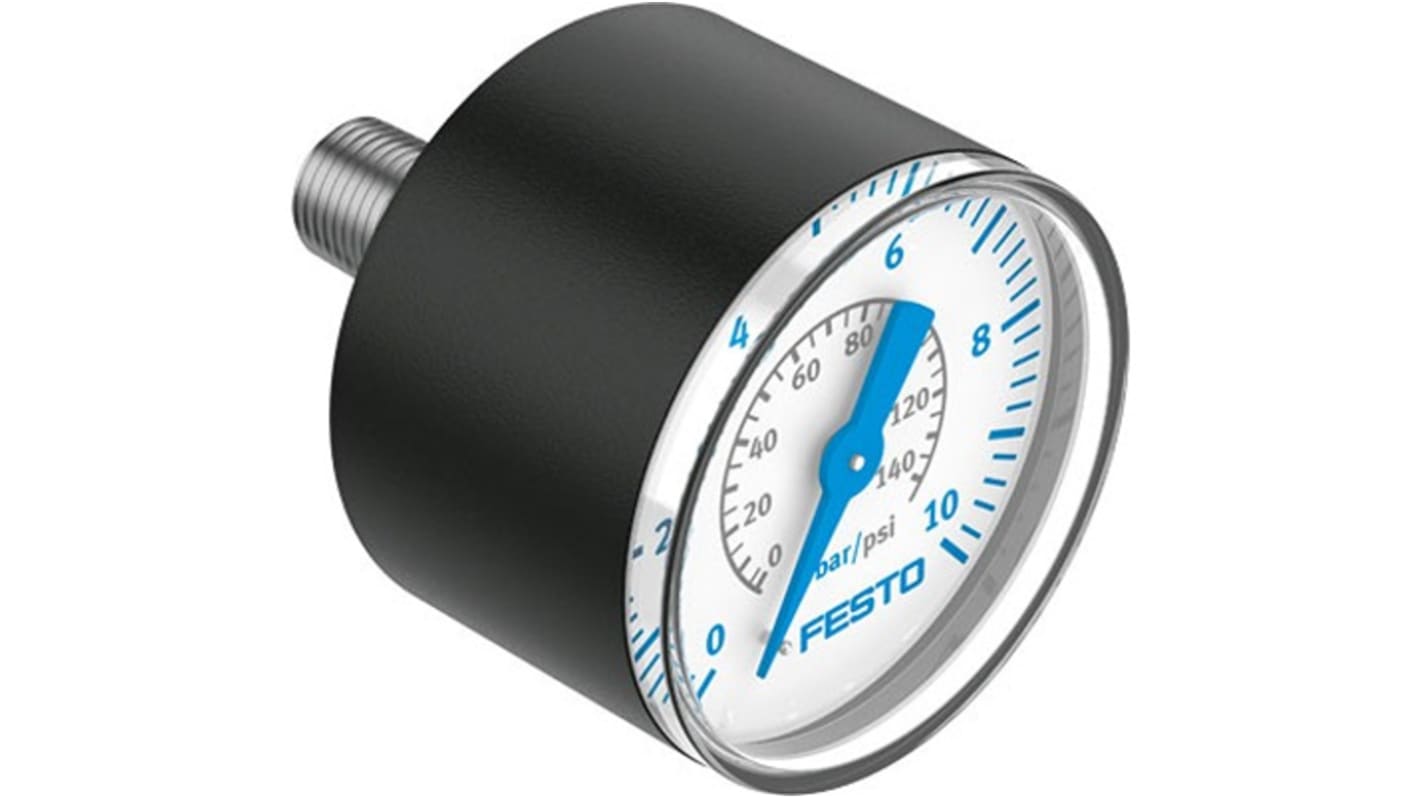 Festo R 1/8 Analogue Pressure Gauge 10bar Inline 40mm Outside Diameter