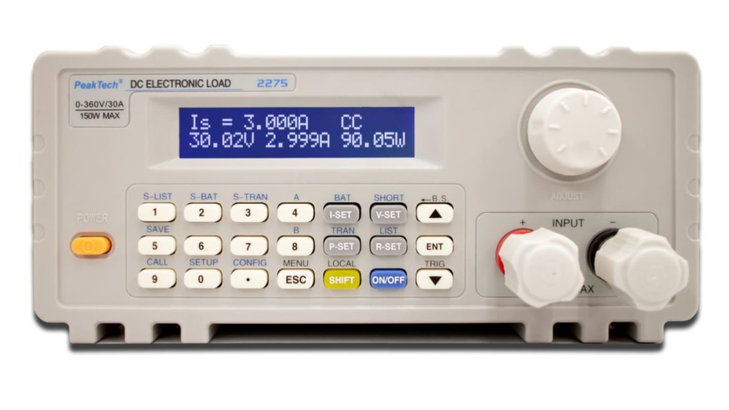 Carico elettronico CC PeakTech, 0-150 W, 10 → 30 A, 10 → 360 V
