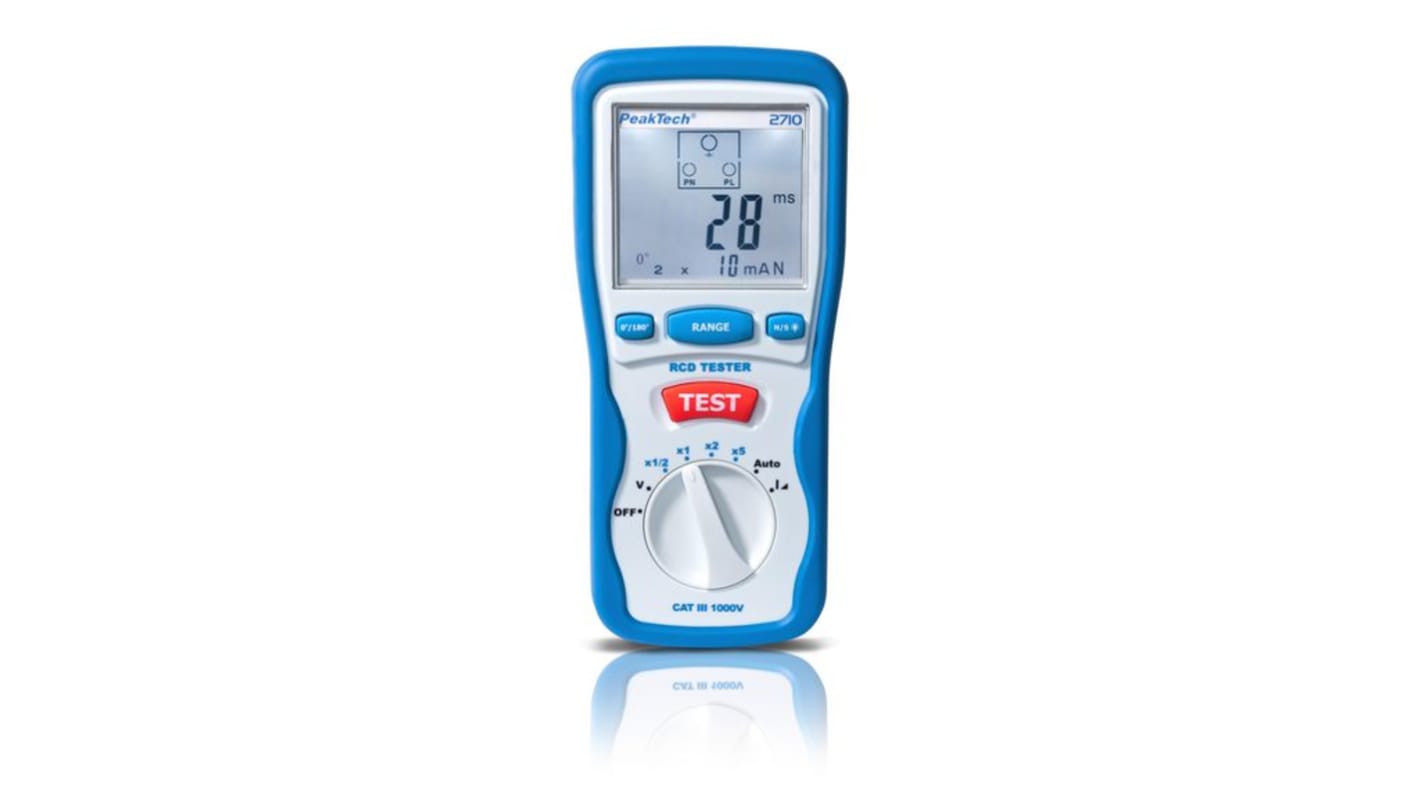 Analizzatore RCD digitale PeakTech, prova RCD Dimensioni, Selettivo a 10/30/100/500/1000mA, CAT III 600V