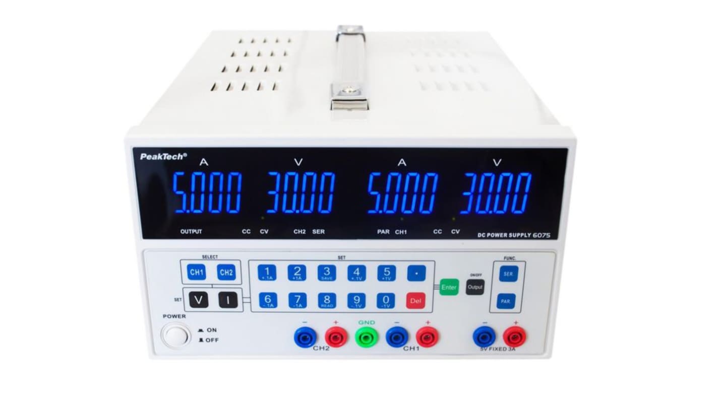 PeakTech P6 Series Analogue Laboratory Power Supply, 0 → 30V, 5A, 3-Output, 150W