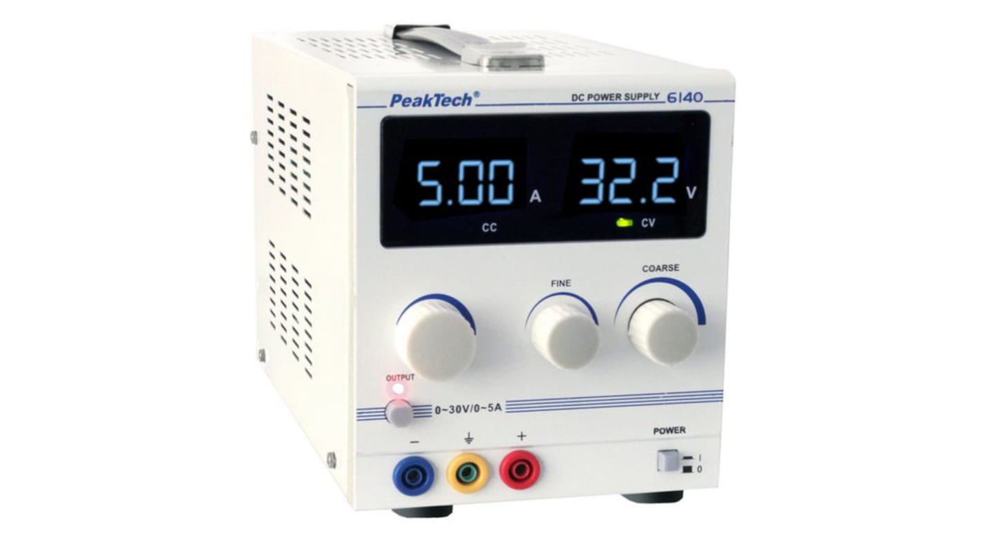 Alimentatore da banco PeakTech P6140, 1 uscita, 0 - 30V, 0 → 5A, 150W