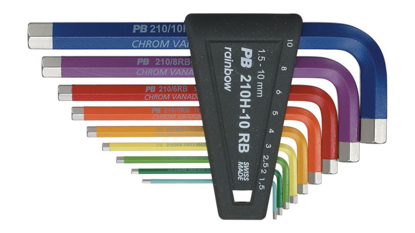 PB SWISS TOOLS 9 piece L Shape Metric Hex Key Set, 1.5 mm, 2.5 mm, 2 mm, 3 mm, 4 mm, 5 mm, 6 mm, 8 mm, 10 mm