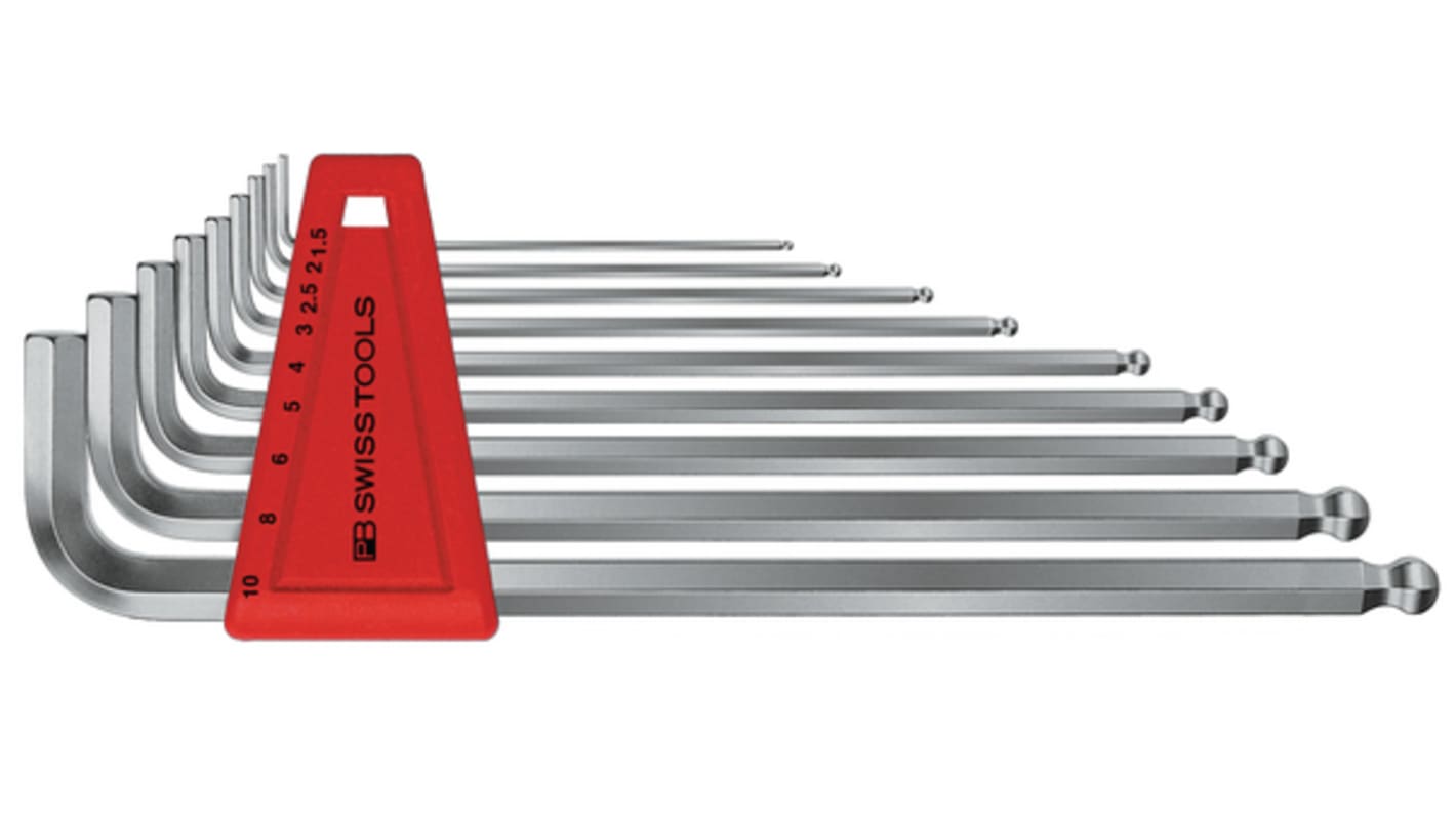 PB SWISS TOOLS 9 piece L Shape Metric Hex Key Set, 1.5 mm, 2.5 mm, 2 mm, 3 mm, 4 mm, 5 mm, 6 mm, 8 mm, 10 mm