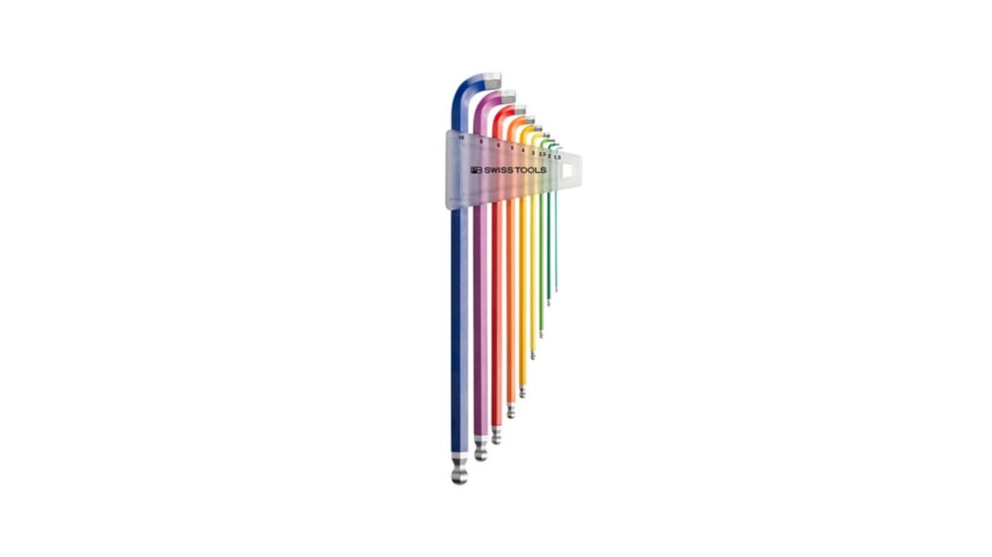 PB SWISS TOOLS 9 piece L Shape Metric Hex Key Set, 3 mm, 4 mm, 5 mm, 6 mm, 10 mm, 81.5 mm