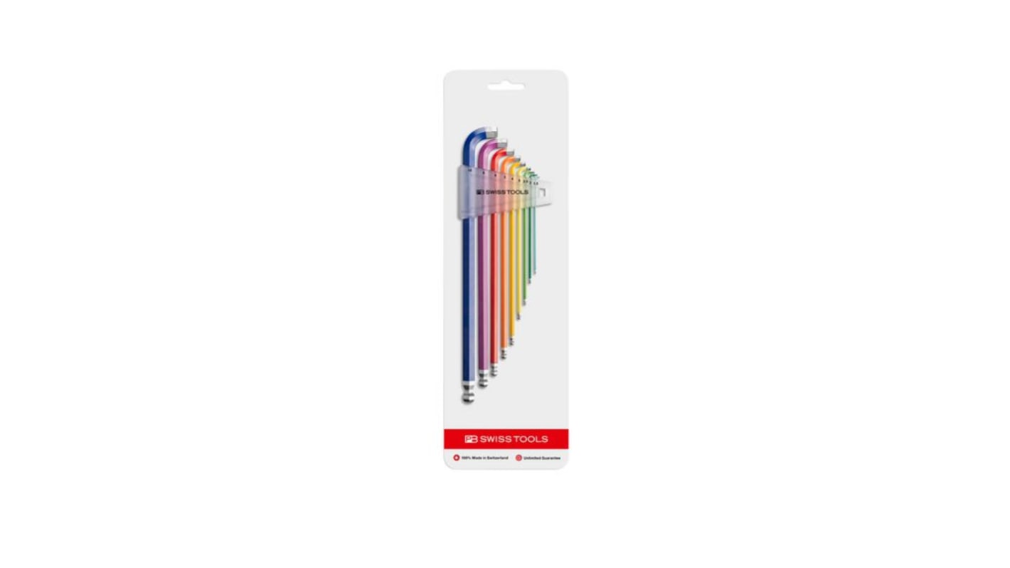 PB SWISS TOOLS 9 piece L Shape Metric Hex Key Set, 3 mm, 4 mm, 5 mm, 6 mm, 10 mm, 81.5 mm