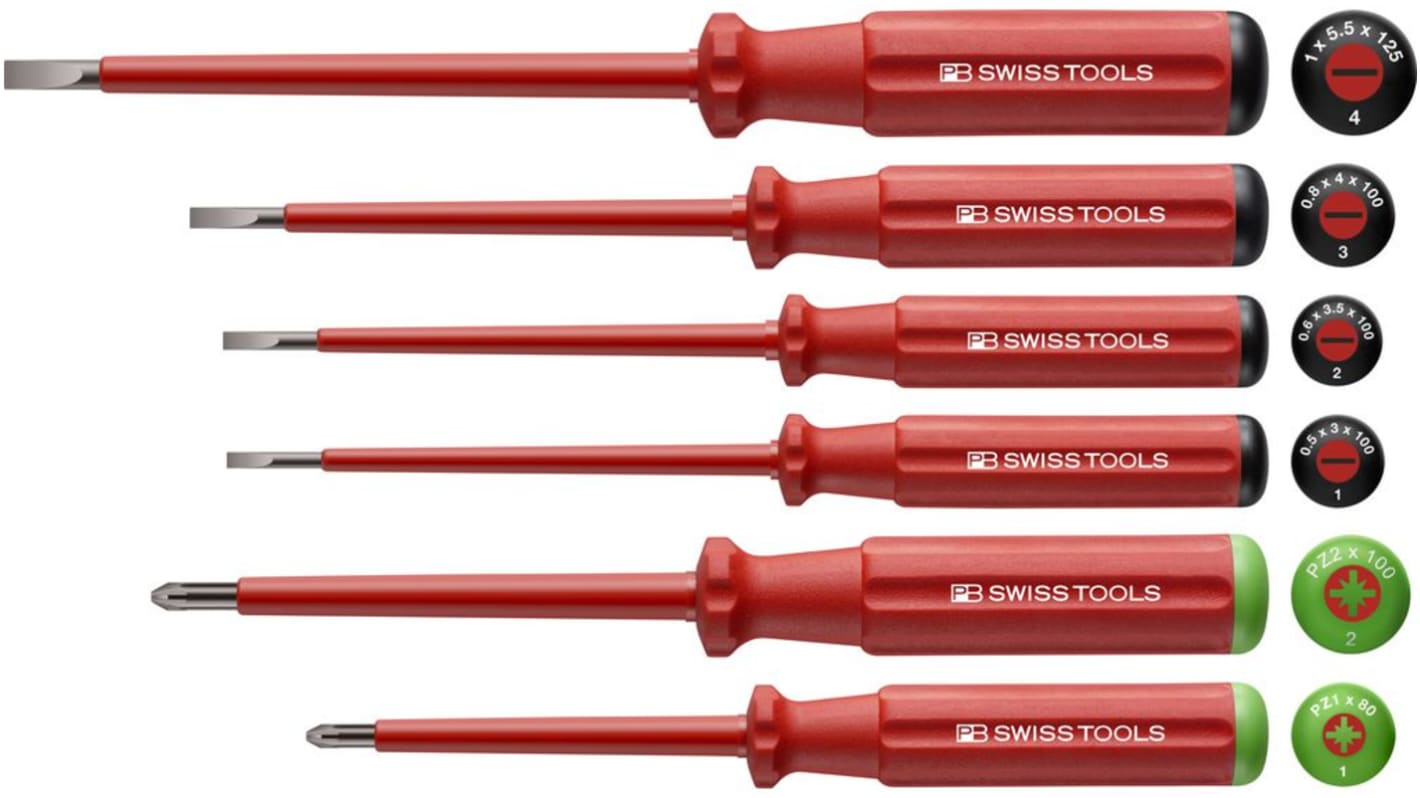 PB SWISS TOOLS Slotted Insulated Screwdriver Set, 6-Piece