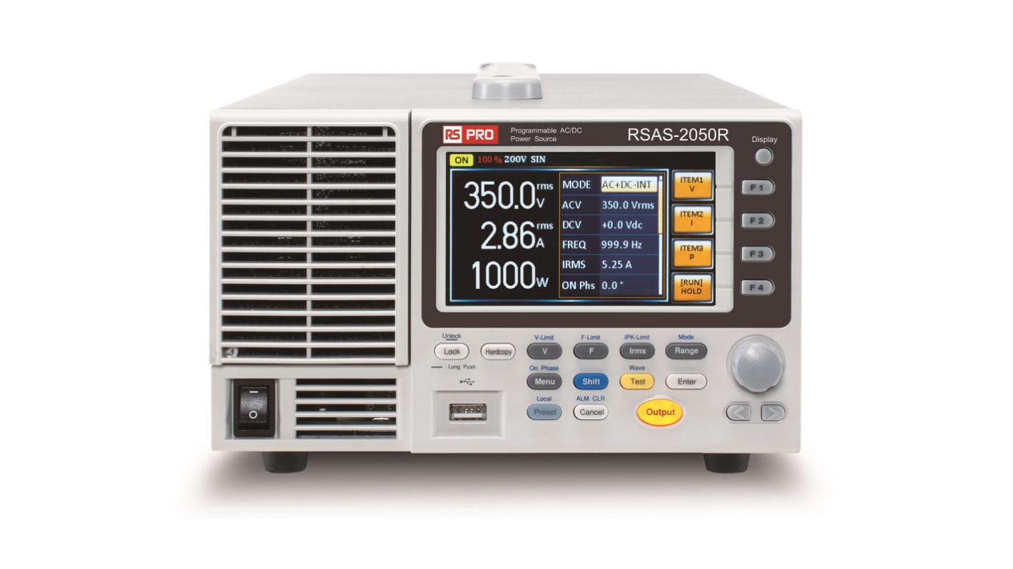Alimentatore da banco RS PRO, 1 uscita, 0 → 350 Vrms, 0 → 500 Vdc, 5 A, 10 A, 1000VA
