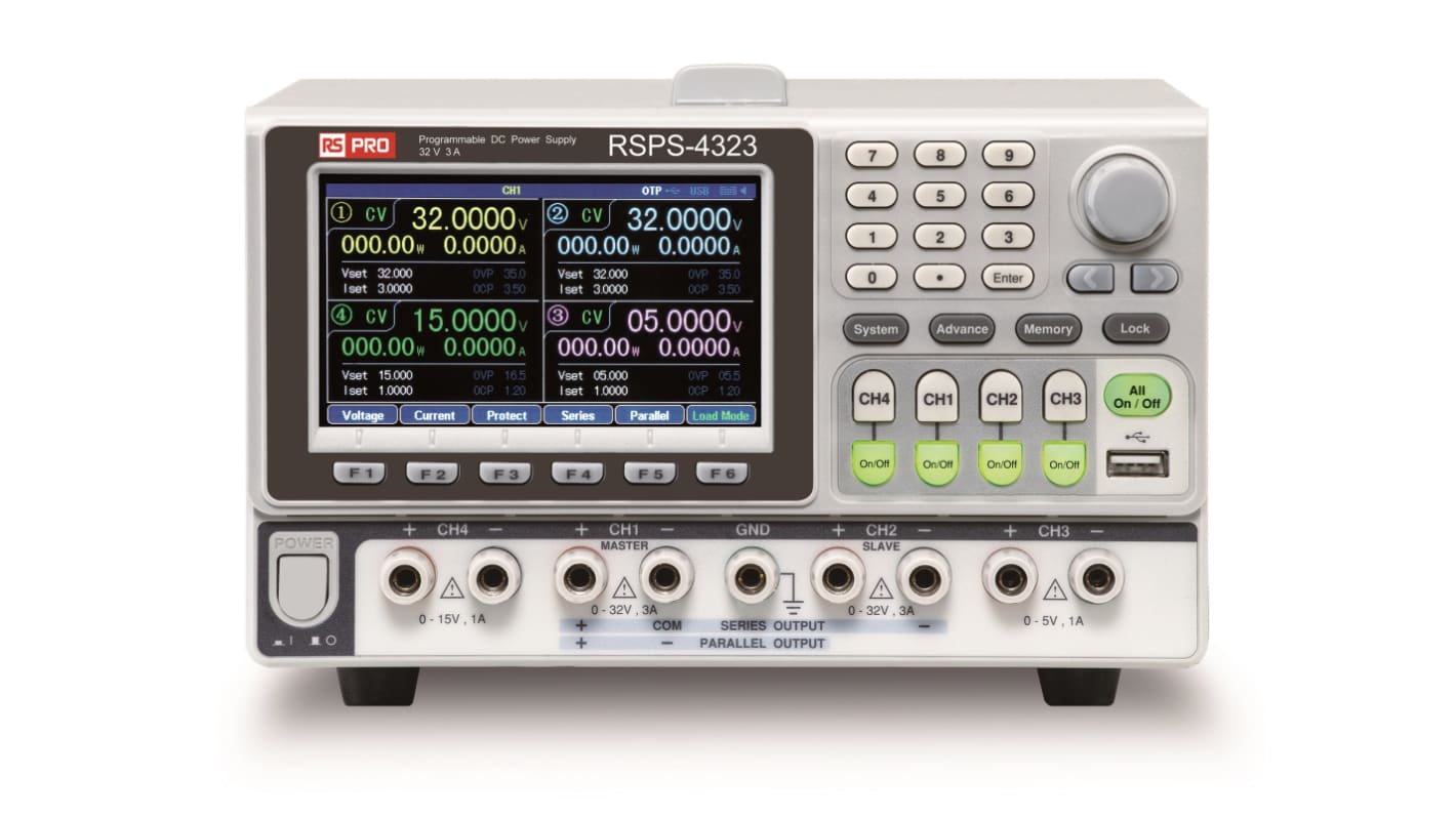 RS PRO 4-Kanal Labornetzgerät, 0 → 64V / 0 → 6A