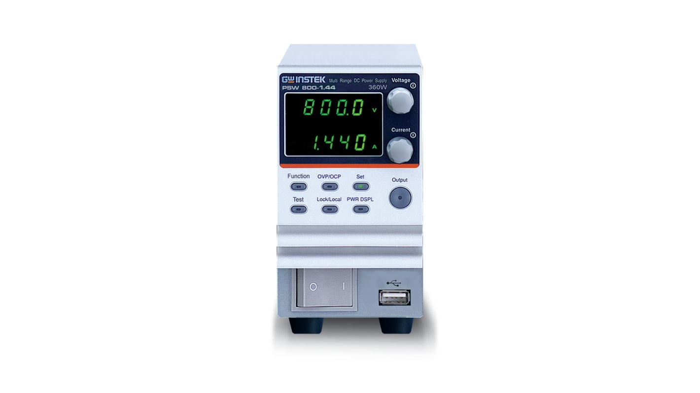 Alimentatore da banco RS PRO, 1 uscita, 0 → 800V, 0 → 1.44A, 360W