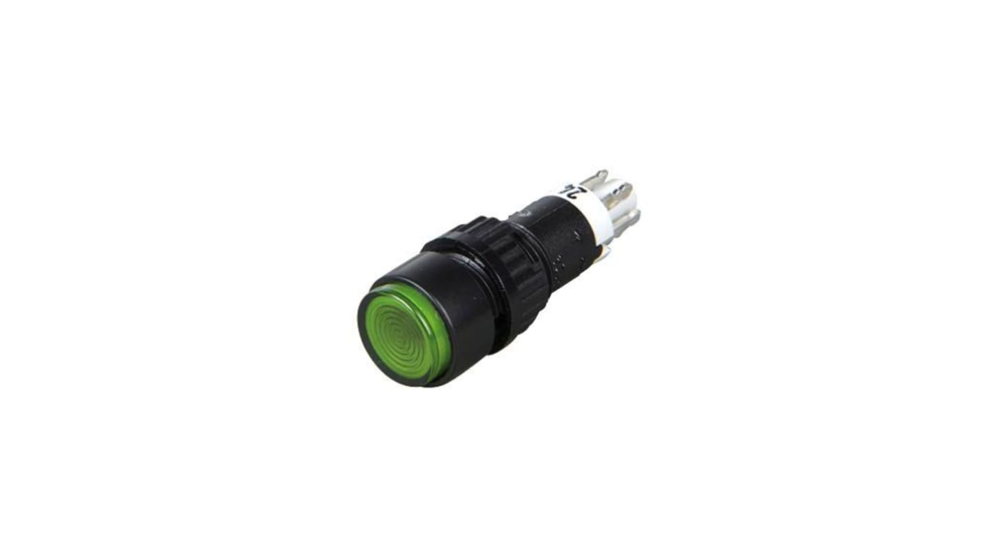 RAFI 1.15.106 Series Illuminated Push Button Switch, On-On, Panel Mount, 9.1mm Cutout, 1 NO + 1 NC, Green LED, 24V, IP40